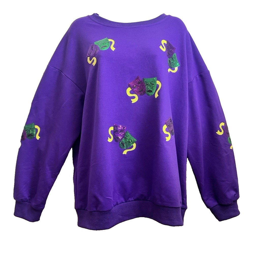 Mardi Gras New Orleans Sweatshirt X-Large Masks Shirt Purple Top Women Clothing